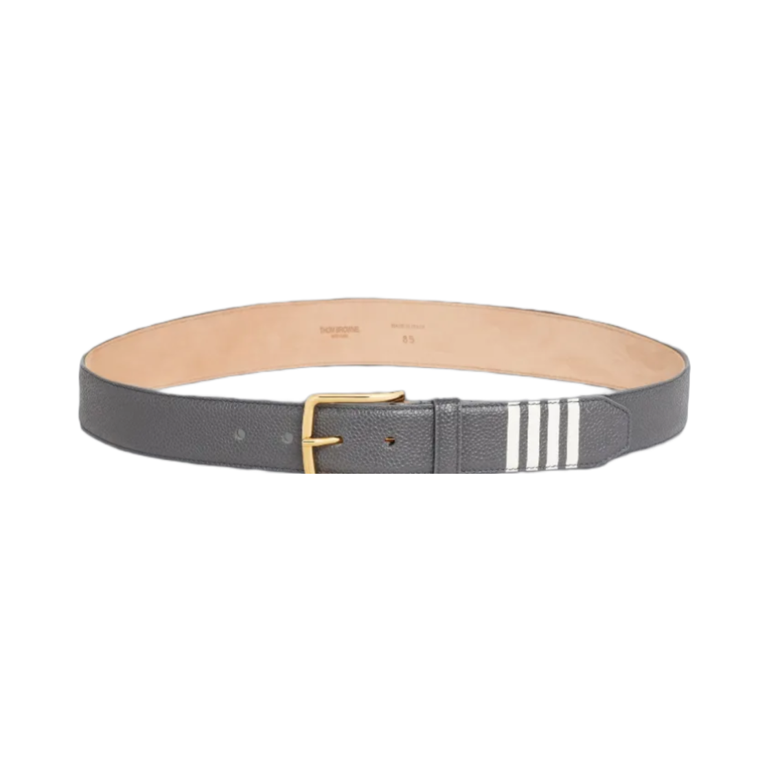 MCX049A-00198-025 Thom Browne Pebble Grain Leather 4-Bar Applique Classic Belt Dark Grey
