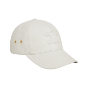 (W) Celine Triomphe Baseball Cap in Calfskin Optic White