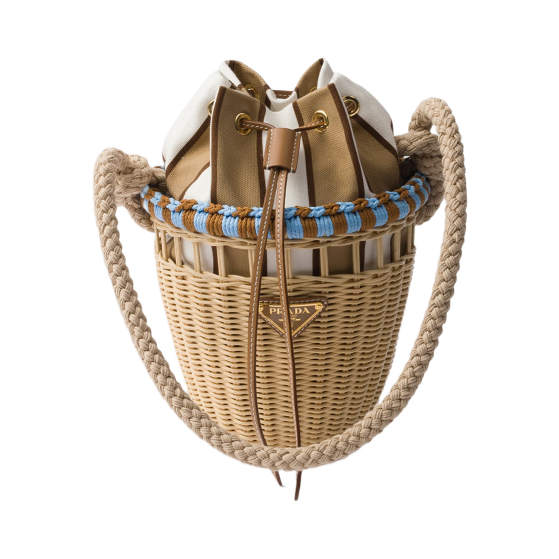 프라다 위커 미니 버킷백 탄 라이트 블루(Prada Wicker Mini Bucket Bag Tan Light Blue) - 1