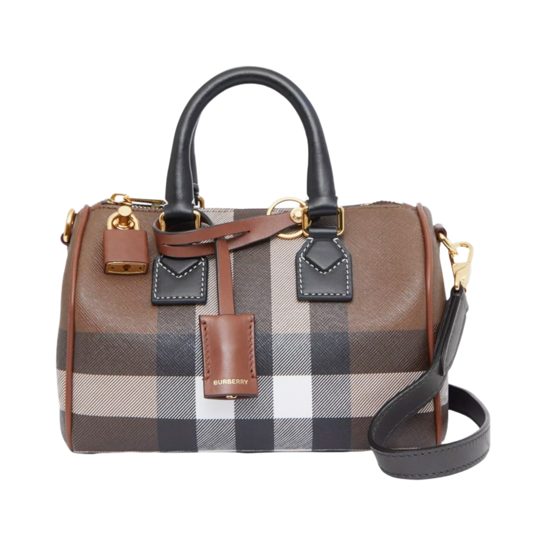 버버리 미니 체크 레더 볼링백 다크 버치 브라운(Burberry Mini Check and Leather Bowling Bag Dark Birch Brown) - 1