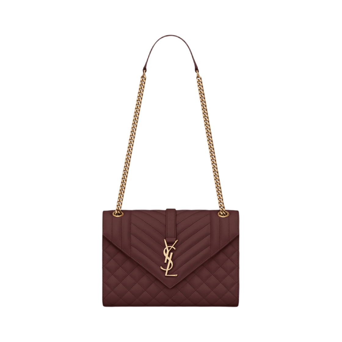 생로랑 엔벨로프 미디움 체인 백 믹스 마틀라세 그레인 드 뿌드르 엠보스 레더 루즈 리전(Saint Laurent Envelope Medium Chain Bag In Mix Matelasse Grain De Poudre Embossed Leather Rouge Legion) - 1