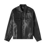 Balenciaga Buffalo Leather Padded Trucker Jacket Black