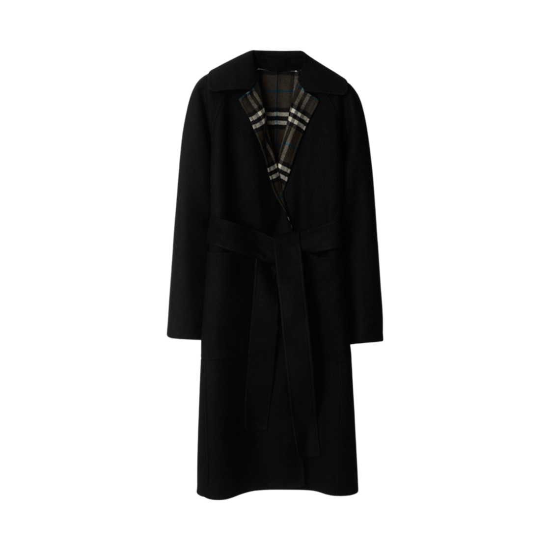 (W) 버버리 리버시블 울 랩 코트 블랙((W) Burberry Reversible Wool Wrap Coat Black) - 1