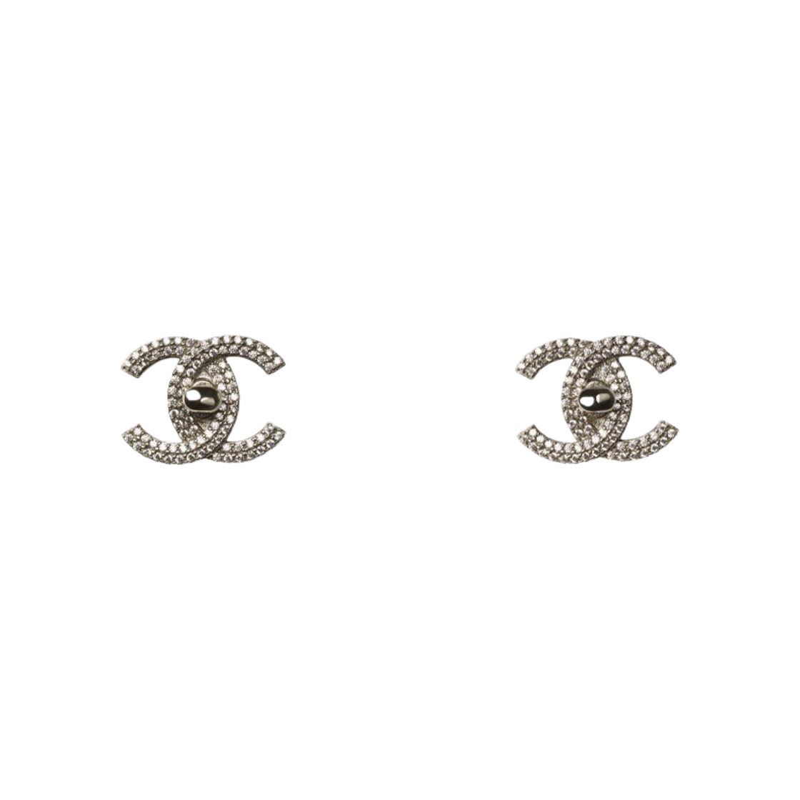 (W) 샤넬 이어링 메탈 스트라스 & 실버 메탈 크리스탈((W) Chanel Earrings Metal Strass & Silver Crystal) - 1