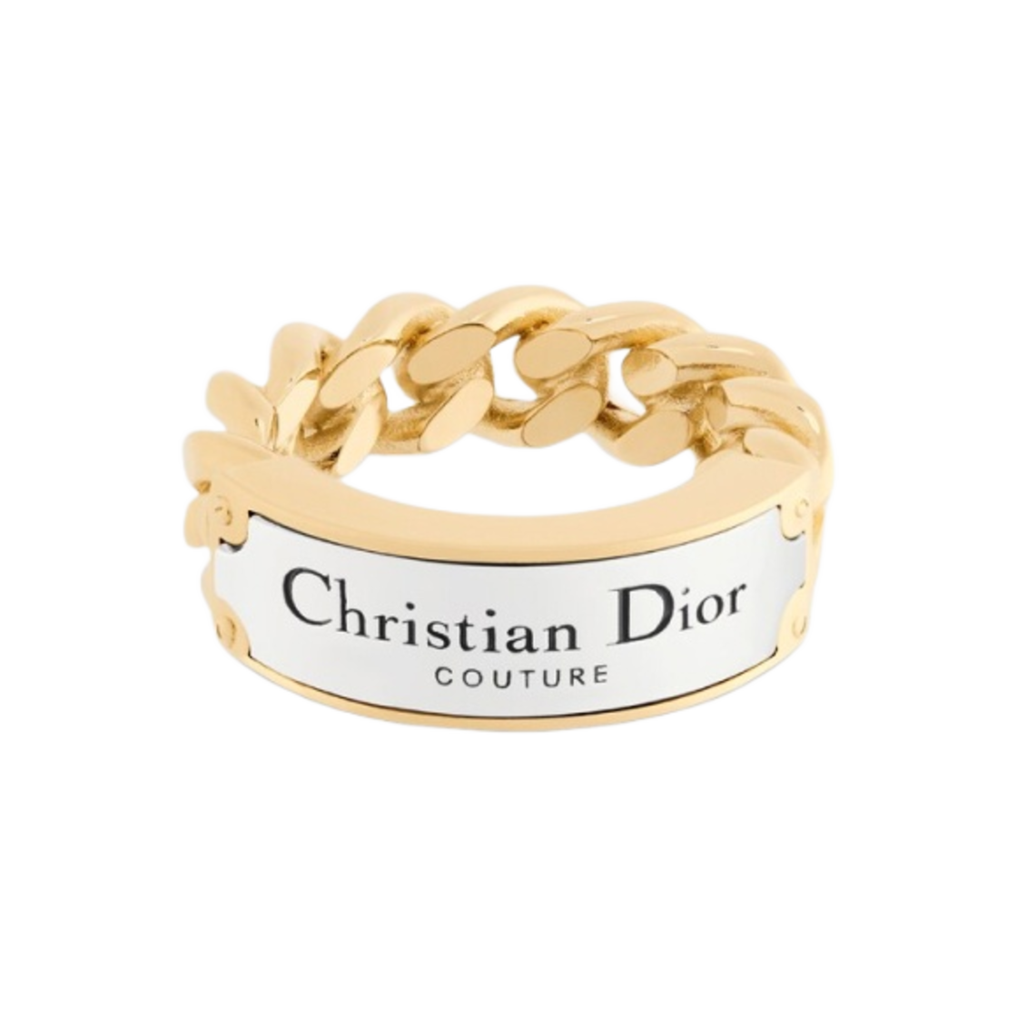 디올 크리스찬 디올 꾸뛰르 체인 링크 링 골드 실버 피니쉬 브래스(Dior Christian Dior Couture Chain Link Ring Gold Silver Finish Brass) - 1