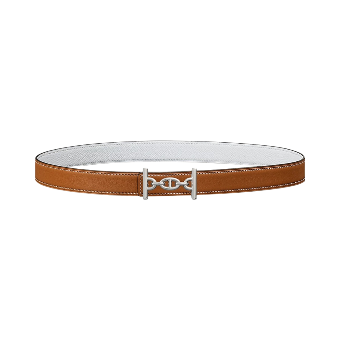 (W) 에르메스 라군 벨트 버클 & 리버서블 가죽 스트랩 24mm & 실버 골드 블랑((W) Hermes Lagune Belt Buckle & Reversible Leather Strap 24mm & Silver Gold Blanc) - 1