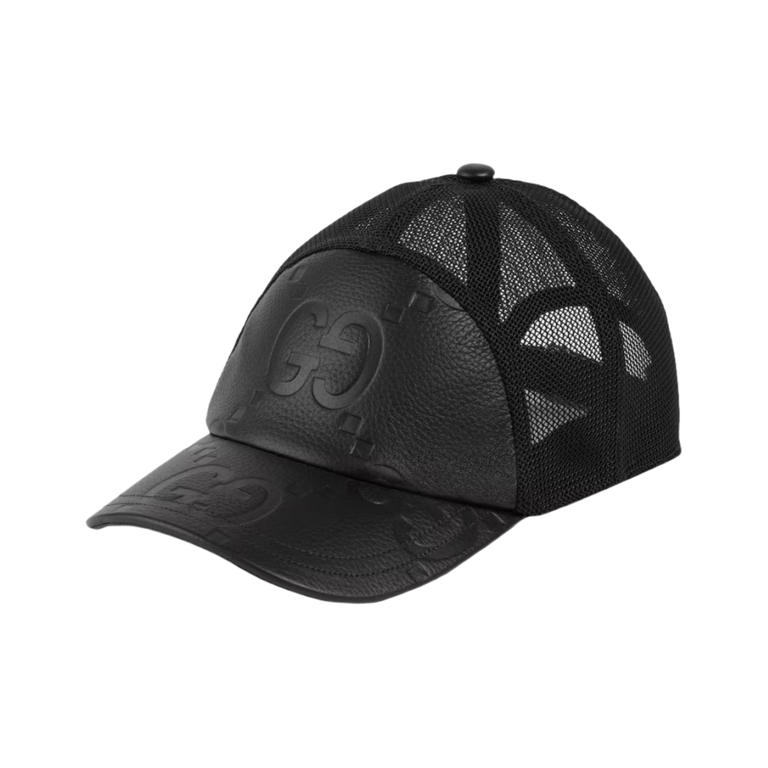 구찌 점보 GG 레더 베이스볼 햇 블랙(Gucci Jumbo GG Leather Baseball Hat Black) - 1