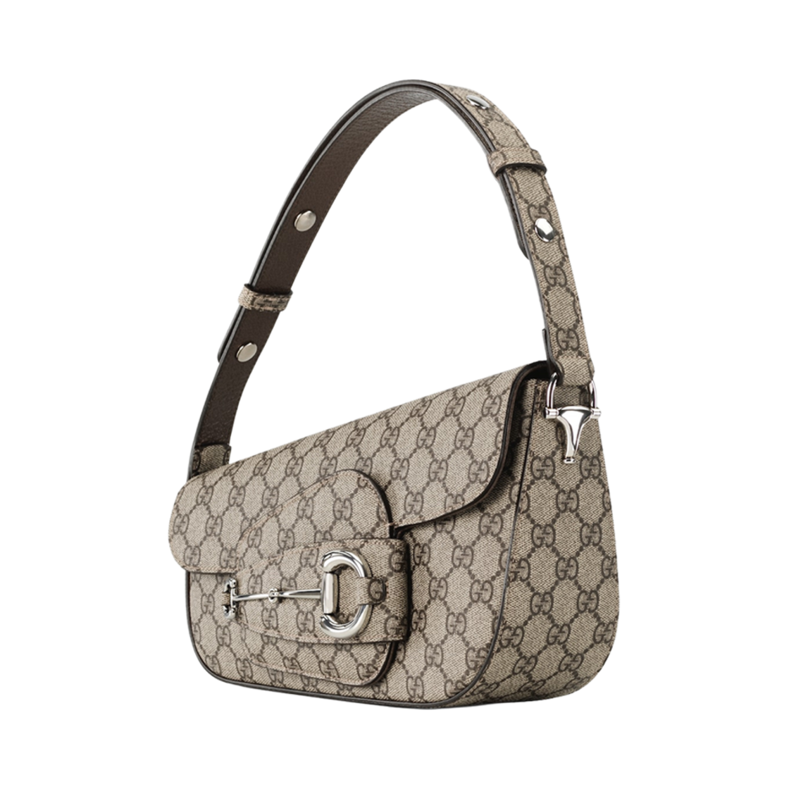 764155-KGD0N-9742 Gucci Horsebit 1955 Small Shoulder Bag Beige Ebony GG Supreme