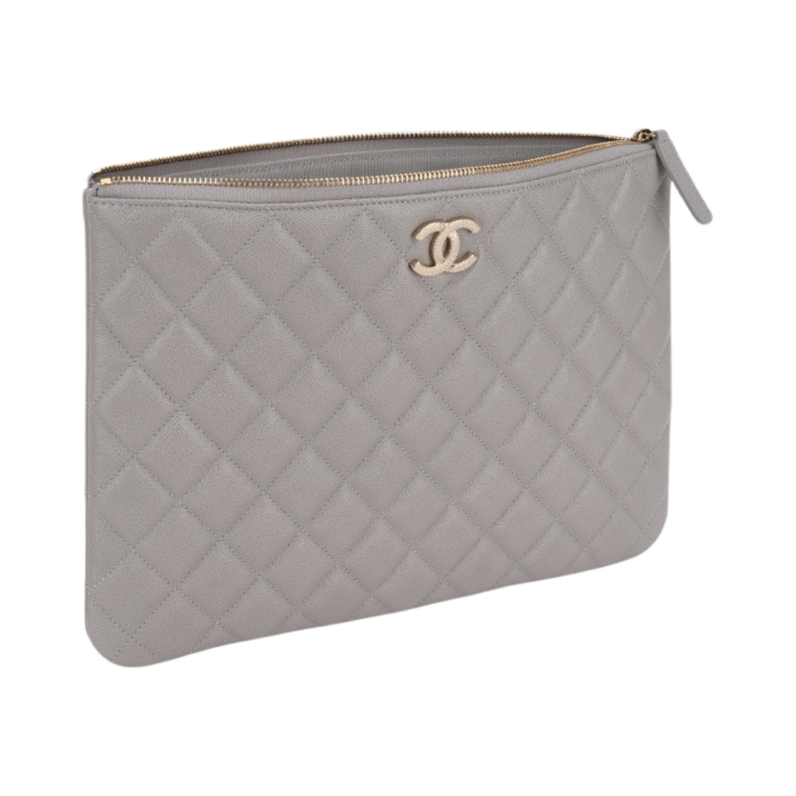 샤넬 미디움 파우치 그레인드 카프스킨 & 골드 메탈 라이트 그레이(Chanel Medium Pouch Grained Calfskin & Gold Light Grey) - 3