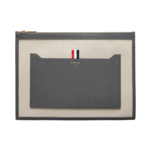 UAC013A-F0492-255 Thom Browne Cotton Canvas Medium Pouch Natural