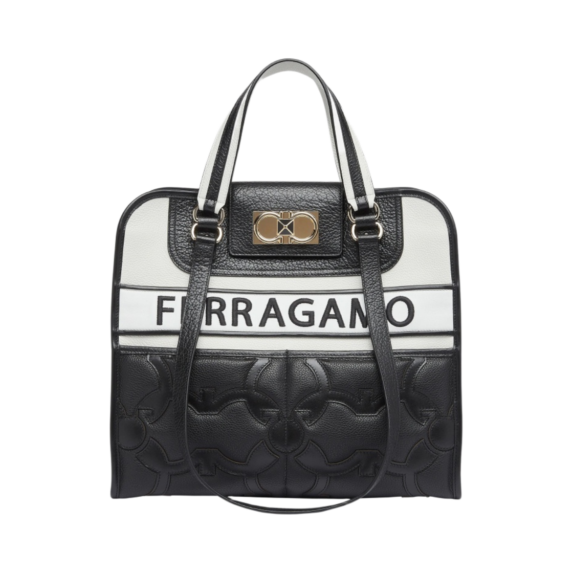 페라가모 아이코닉 토트백 화이트 블랙(Ferragamo Iconic Tote Bag White Black) - 1