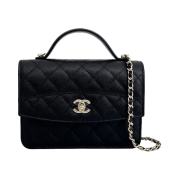 Chanel Top Handle Mini BackpackBlack Champagne Gold Caviar