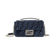 Fendi Baguette Chain Midi FF Tapestry Fabric Bag Dark Blue