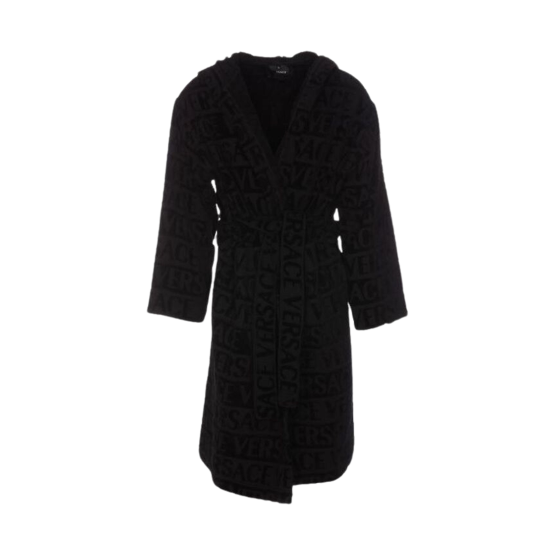1010660-1A07545-Z4800 Versace Signature Logo Terry Hooded Bathrobe Black