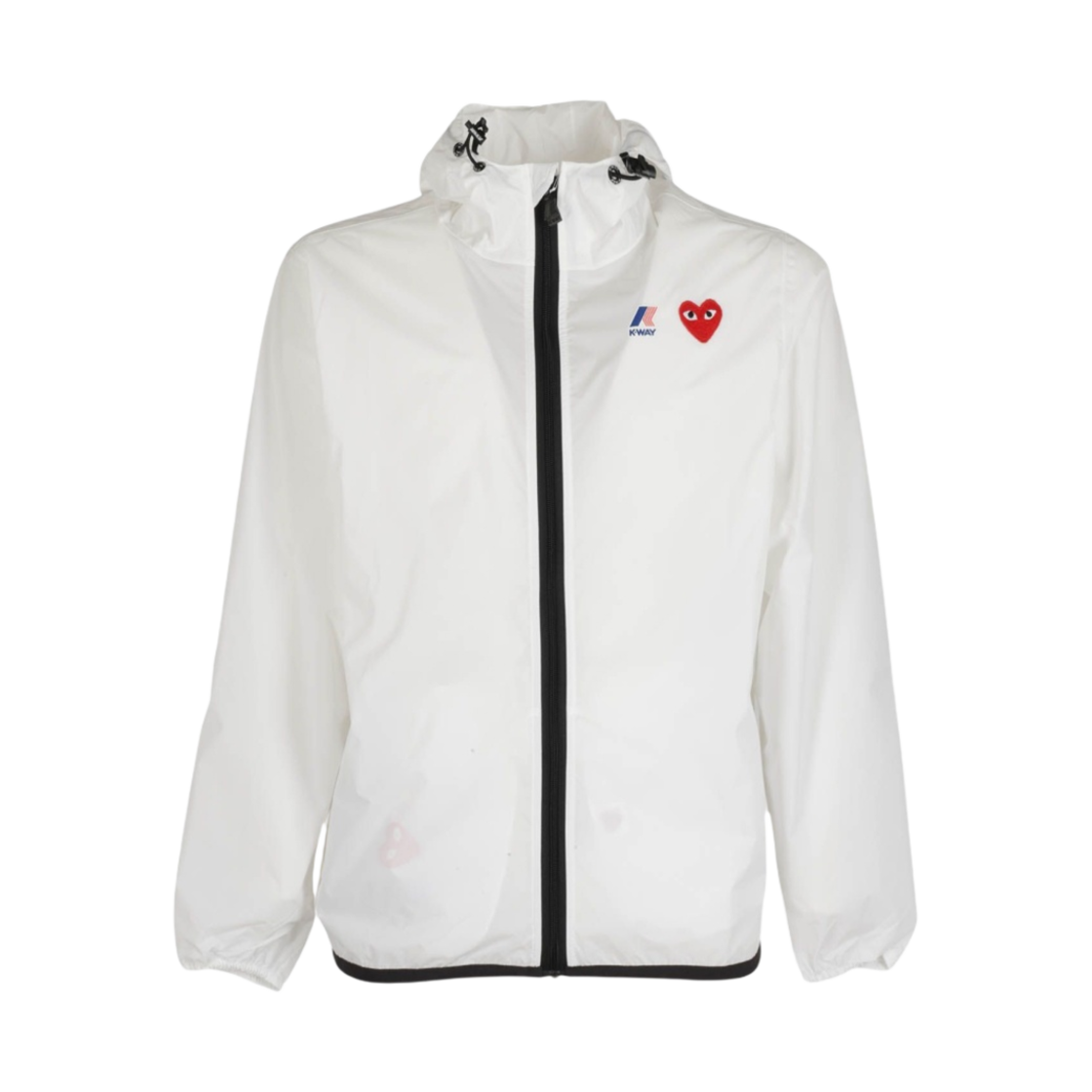 [25% 쿠폰] 플레이 꼼데가르송 x 까웨 풀 집 자켓 화이트([25% 쿠폰] Play Comme des Garcons x K-Way Full Zip Jacket White)