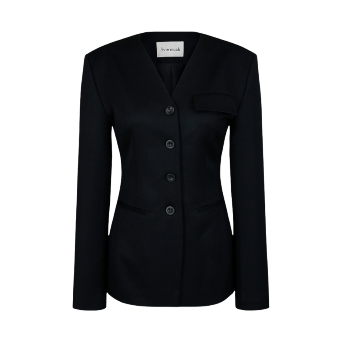 (W) 아비에무아 칼라리스 싱글-브레스티드 울 블레이저 블랙((W) Aviemuah Collarless Single-Breasted Wool Blazer Black)