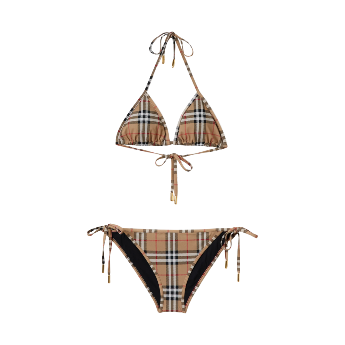 (W) 버버리 빈티지 체크 스트레치 나일론 트라이앵클 비키니 아카이브 베이지