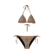 (W) Burberry Vintage Check Stretch Nylon Triangle Bikini Archive Beige
