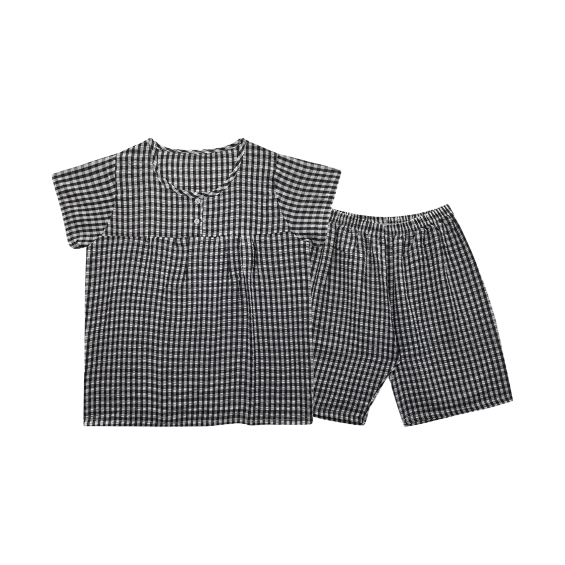 A-CO-SS-BK-W (W) Aone Cool Embro Short Sleeve Pajama Set Black