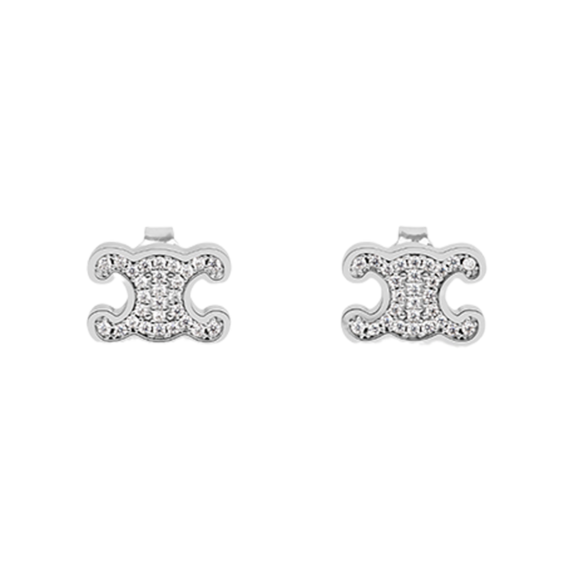 461EZ6BZI-36SI Celine Triomphe Rhinestone Studs in Strass and Brass with Rhodium Finish Silver