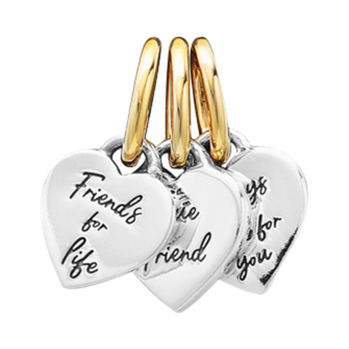 762722C00 (W) Pandora Two-Tone Splittable Friendship Triple Dangle Charm Sterling Silver Gold Plated