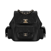 Chanel Small Backpack Grained Shiny Calfskin & Gold Black