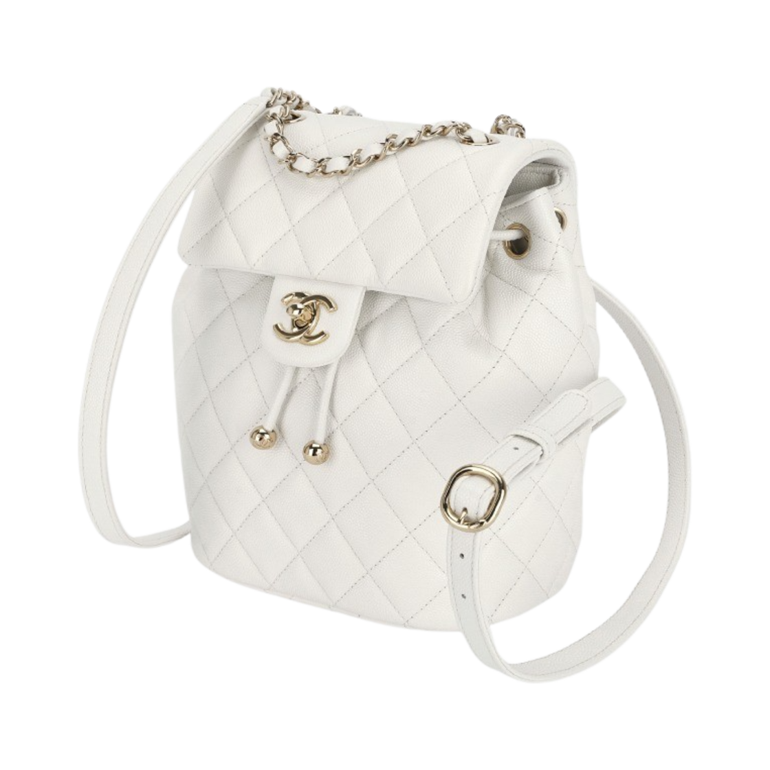 AS4058-B10876-10601 Chanel Backpack Shiny Grained Calfskin & Gold White - #3
