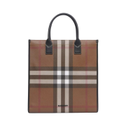 Burberry Check and Leather Tote Bag Dark Birch Brown