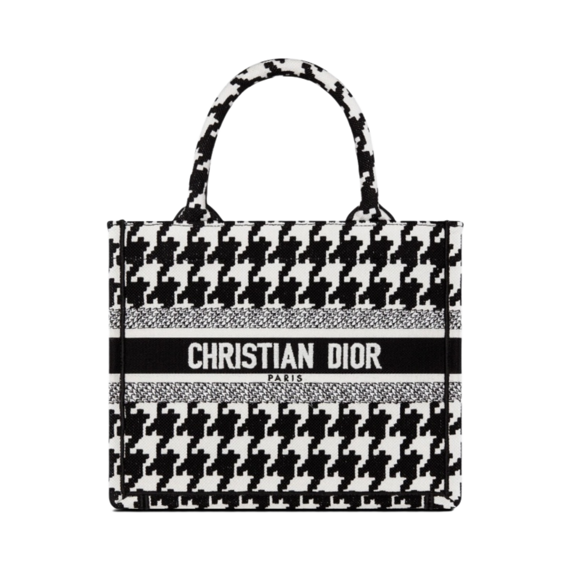 디올 스몰 북 토트백 블랙 화이트 매크로 하운즈투스 모티프 코튼 자수(Dior Small Book Tote Bag Black White Macro Houndstooth Motif) - 1