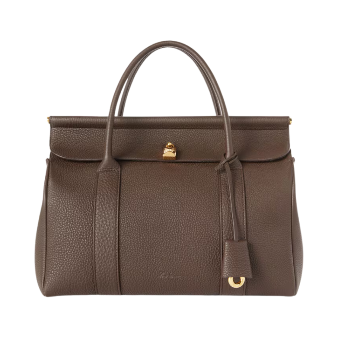 FAN9610-H0TO Loro Piana Loom bag L32 in Grained Calfskin Dark Chocolate Liquorice Sun Gold