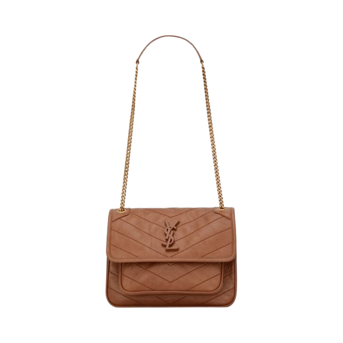 생로랑 니키 베이비 체인 백 크링클 빈티지 베지터블 탠 레더 라이트 카라멜(Saint Laurent Niki Baby Chain Bag In Crinkled Vintage Vegetable-Tanned Leather Light Caramel) - 1