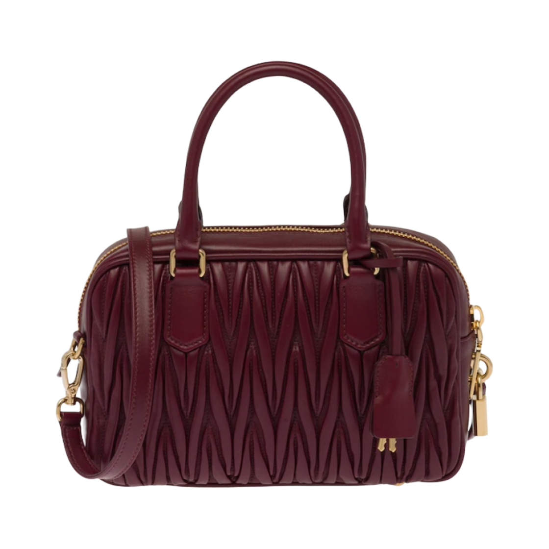 미우 미우 마테라쎄 나파 가죽 탑 핸들백 아마란스 레드 메이즈 옐로우(Miu Miu Matelasse Nappa Leather Top Handle Bag Amaranth Red Maize Yellow) - 3
