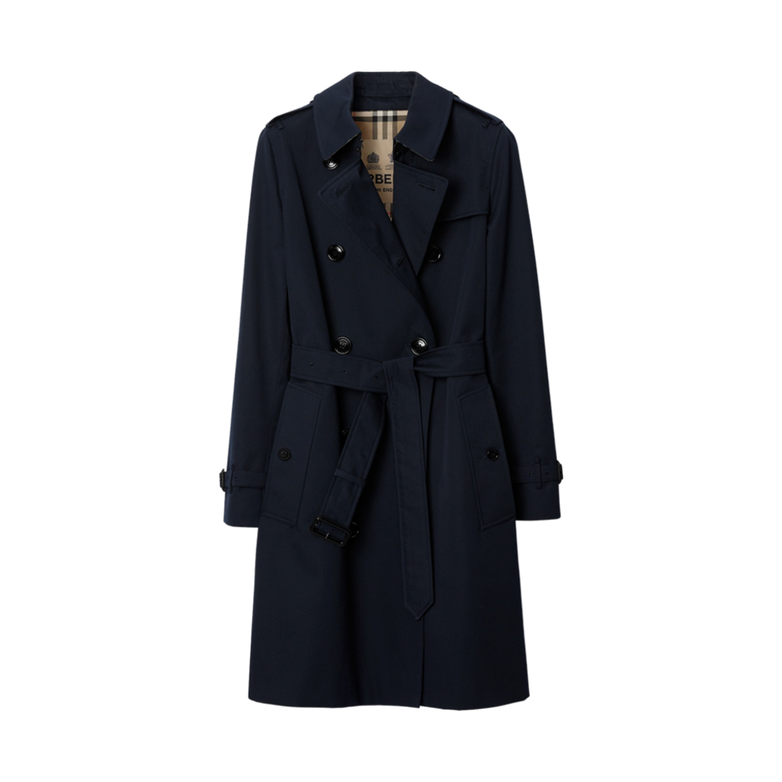 (W) 버버리 렝스 켄싱턴 헤리티지 트렌치 코트 콜 블루((W) Burberry Mid-Length Kensington Heritage Trench Coat Coal Blue) - 1