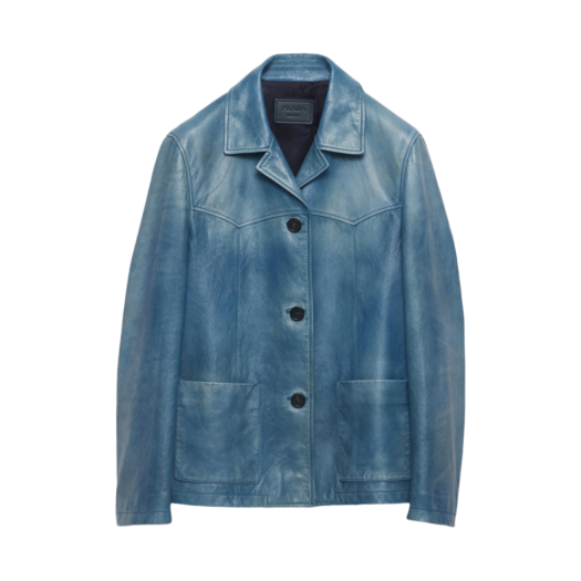 58A232-17FG-F0154 (W) Prada Nappa Leather Jacket Aviator Blue