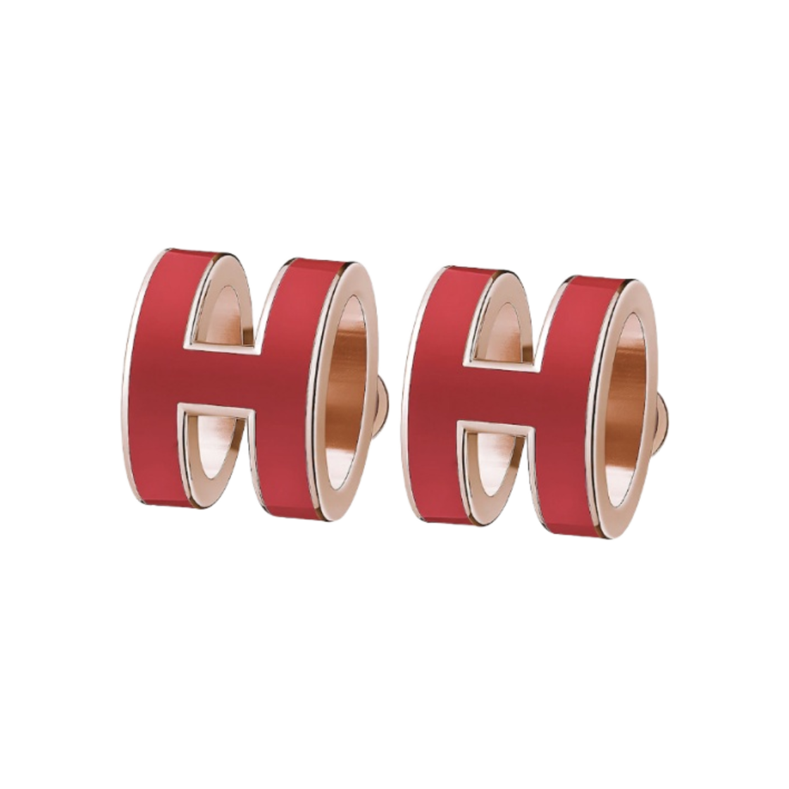 (W) 에르메스 팝아슈 이어링 로즈 골드 하드웨어 & 루즈 꼬라이유((W) Hermes Pop H Earrings Rose Gold & Rouge Corail) - 1