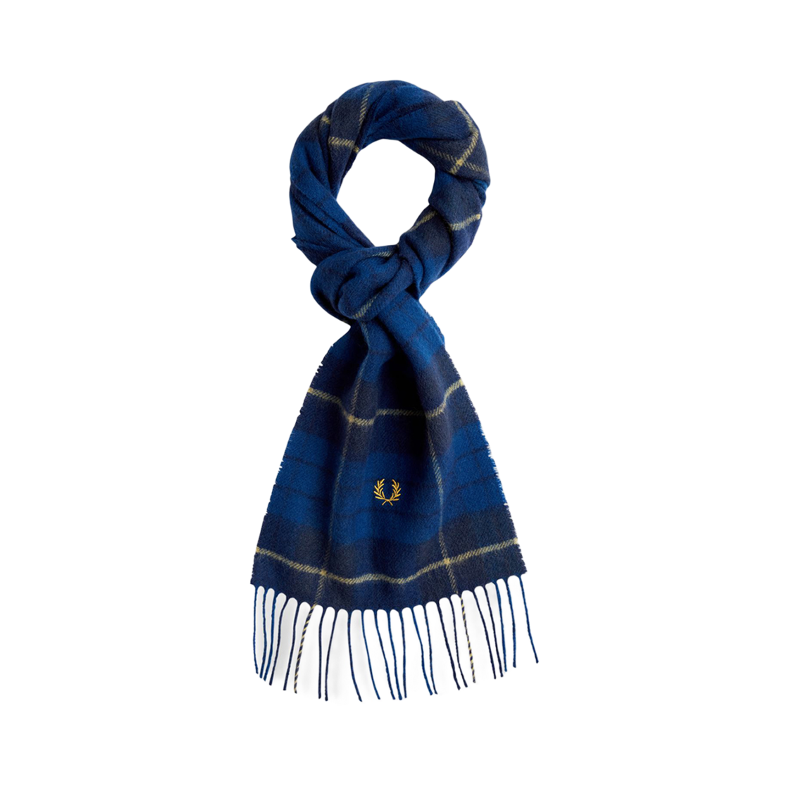 CFPU2438137-608 Fred Perry Lambswool Tartan Scarf Navy