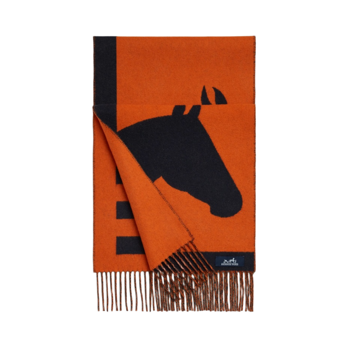 (W) 에르메스 카사크 러브 스토리 머플러 마린 오랑쥬((W) Hermes Casaque Love Story Muffler Marine Orange) - 1