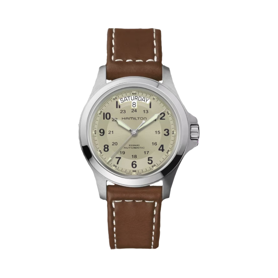 H64455523 Hamilton Khaki Field King Auto 40mm Stainless Steel Cow Leather Beige
