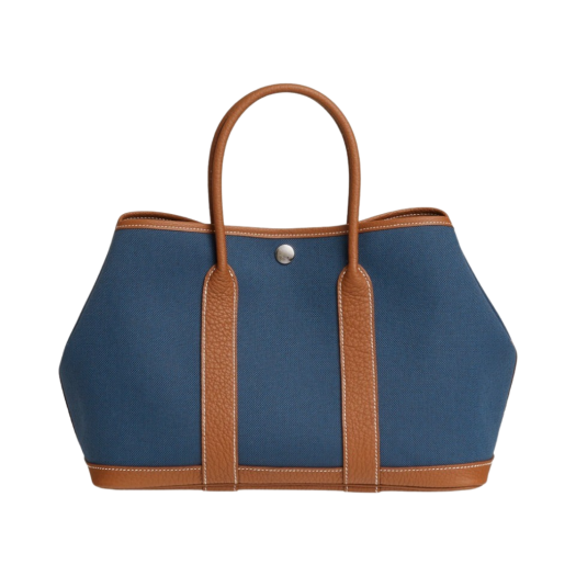 Hermes Garden Party 30 Bag Canvas Negonda & Palladium Bleu Brighton Gold