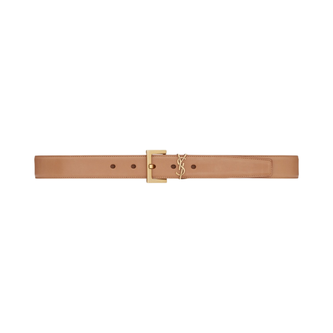 (W) 생로랑 카산드라 벨트 스퀘어 버클 베지터블 탠 레더 브라운 골드((W) Saint Laurent Cassandre Belt with Square Buckle in Vegetable-Tanned Leather Brown Gold)