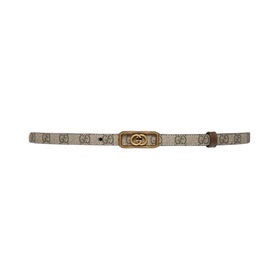 751556-92TIG-8358 (W) Gucci Thin Belt with Interlocking G Buckle Beige Ebony GG Supreme