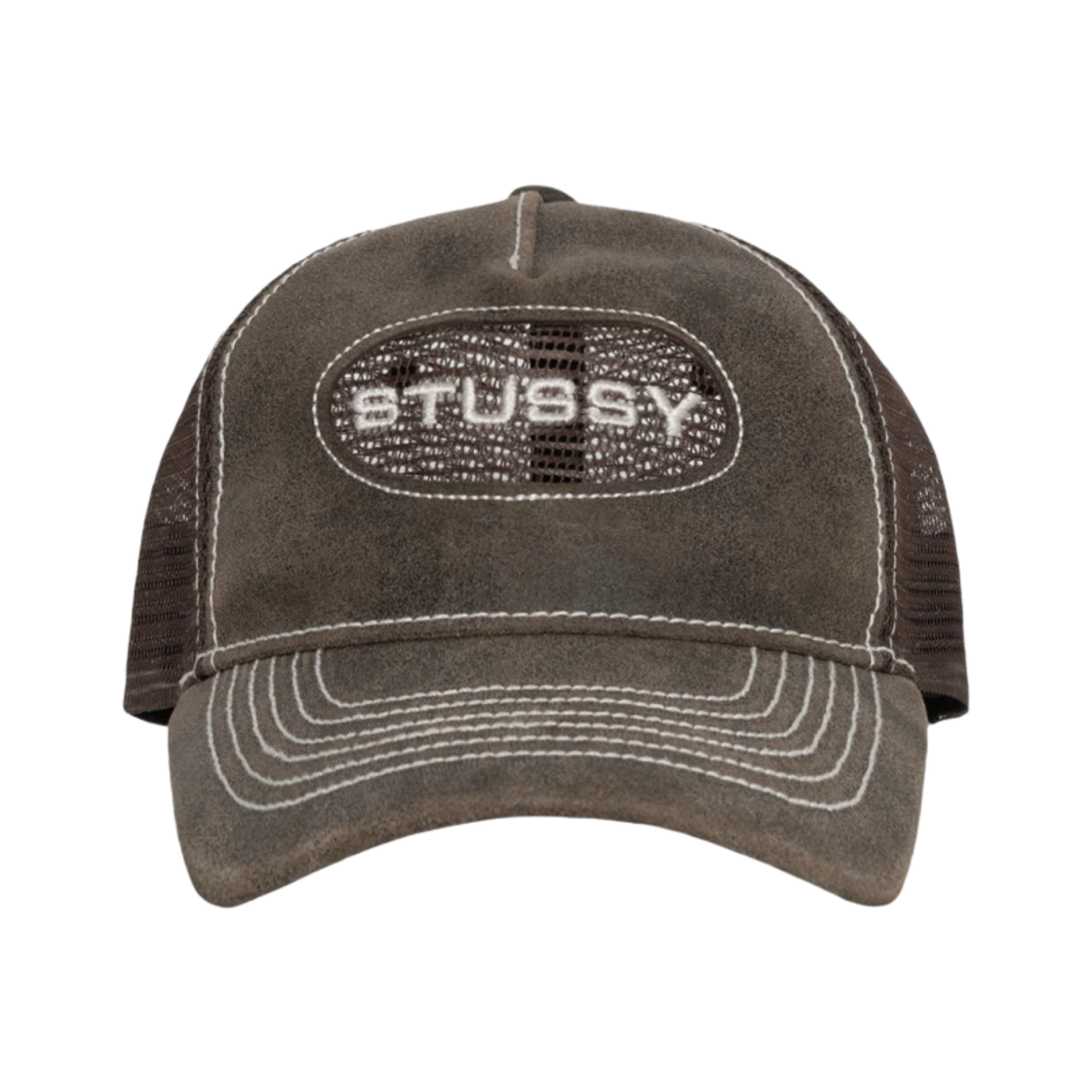 스투시 로우 프로 트러커 컷아웃 레더 스냅백 브라운(Stussy Low Pro Trucker Cut-Out Leather Snapback Brown)