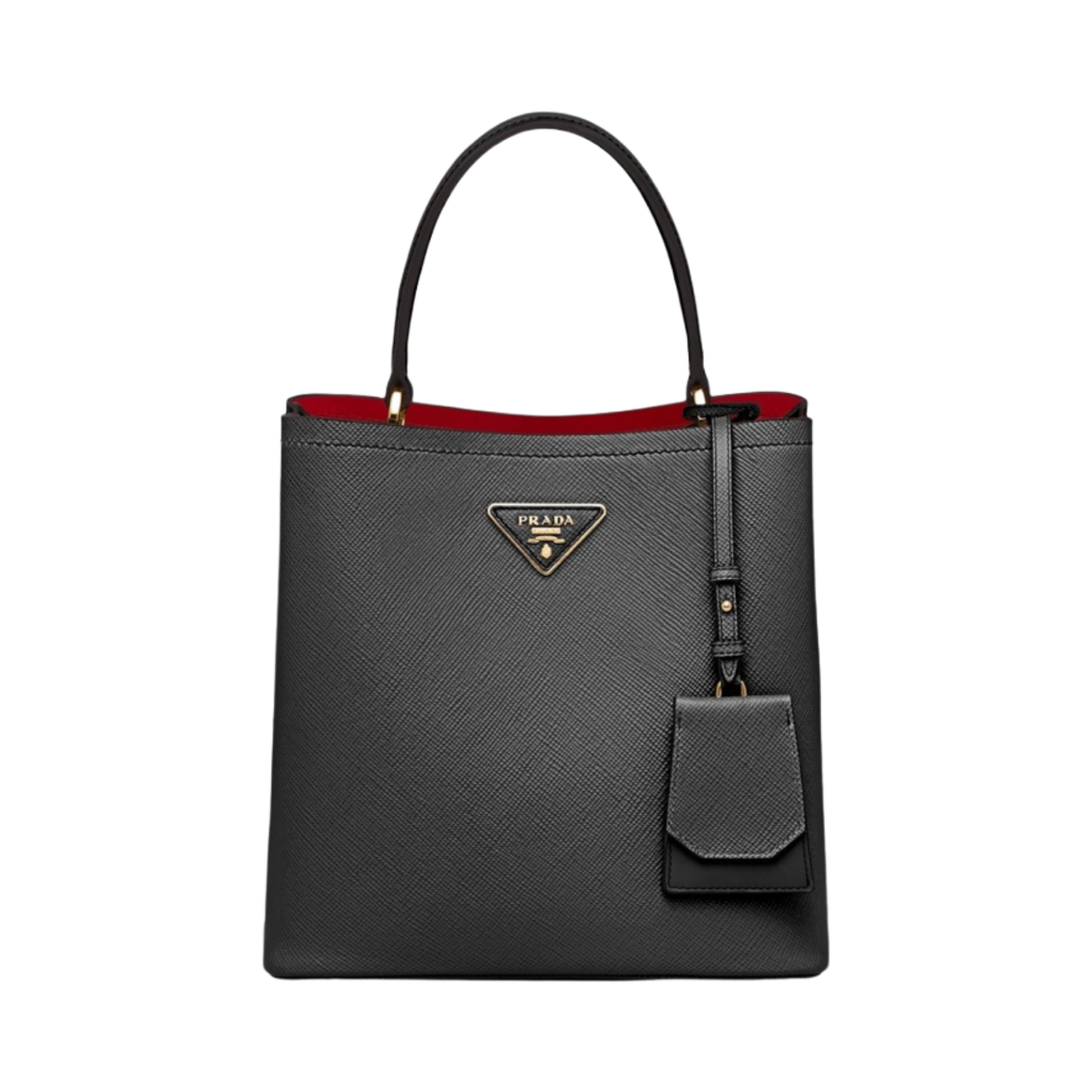 프라다 사피아노 레더 미디움 파니에백 블랙 파이어리 레드