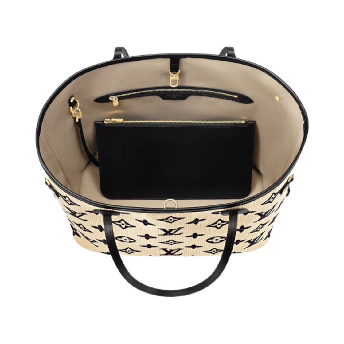M22838 Louis Vuitton Neverfull MM Monogram Black Beige - #3