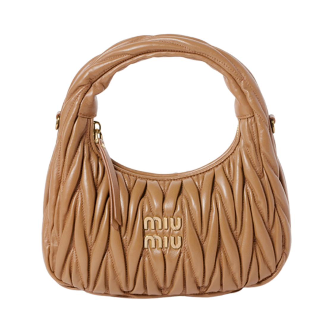 5BC125-AN88-F098L Miu Miu Wander Matelasse Nappa Leather Small Hobo Bag Caramel