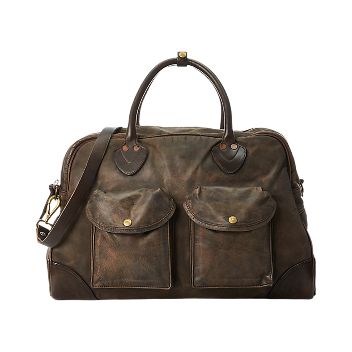 더블알엘 레더 더플 블랙 오버 브라운(Double RL Leather Duffel Black Over Brown)