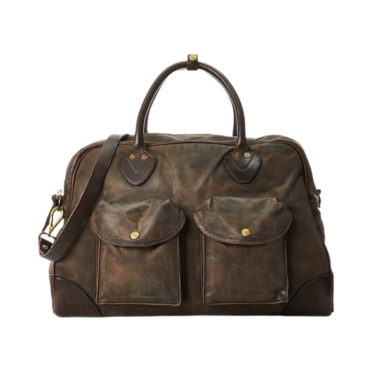Double RL Leather Duffel Black Over Brown