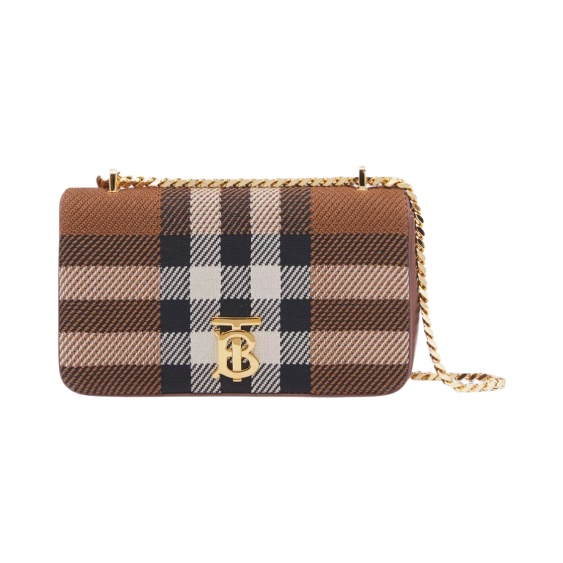 버버리 니트 체크 레더 스몰 롤라백 다크 버치 브라운(Burberry Knitted Check Leather Small Lola Bag Dark Birch Brown) - 1