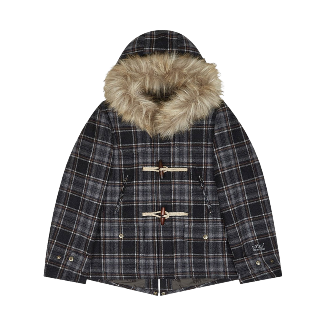 사파리스팟 1/2 레기온 모터스 클럽 페이크 퍼 체크 더플 코트(Safarispot 1/2 Region Motors Club Fake Fur Check Duffle Coat)