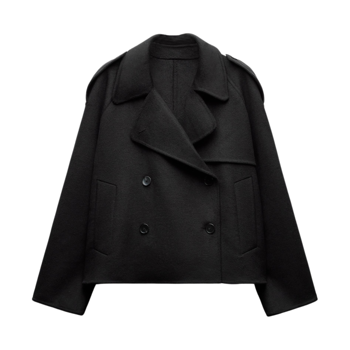 (W) 자라 ZW 컬렉션 크롭드 울 코트 블랙((W) Zara ZW Collection Cropped Wool Coat Black) - 1
